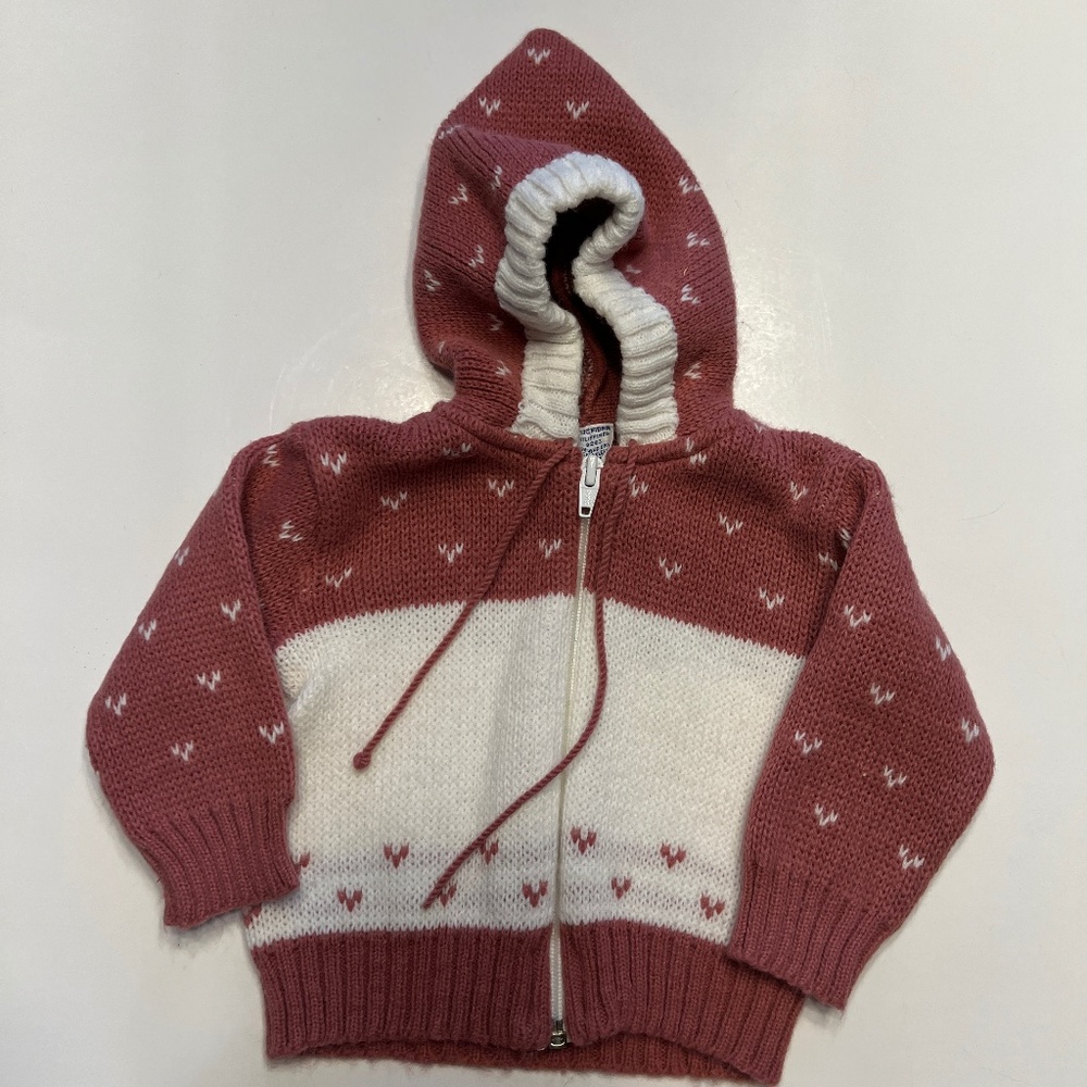 Vintage Friemanit Baby Vintage Sweater White Mauve Zip Up Embroidered Size 18